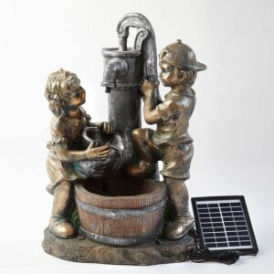 Solar Boy and Girl Garden Water Feature H66cm
