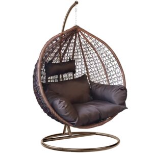 Blisswood Rattan Swing Egg Chair Garden Patio Indoor Outdoor Hanging Egg Chair With Cushion & Stand Indoor & Outdoor Egg Chair Upto 160kg Weight Capacity
