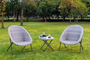 Rattan Bistro Folding Set - Conservatory Garden Patio Decking Furniture - Folding Chairs and Glass Top Table Set (Grey Mixed