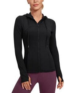 CRZ YOGA Women's Full Zip Running Jacket Zip Up Pockets Sports Hoodies Gym Hoody Jackets with Back Mesh Vent & Thumb Holes