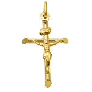 9ct Gold Crucifix Cross Pendant Charm with Jewellery Gift Box