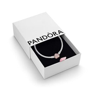 Pandora Moments Women's 14k Rose Gold-Plated and Sterling Silver Pavé Heart Clasp Cubic Zirconia Snake Chain Bracelet for Charms