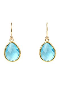 Latelita Petite Drop Earrings 18ct Gold Plated Sterling Silver Drop Natural Gemstone Pear Blue Topaz Blue Gold Decembe
