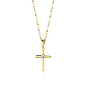 Orovi Women Necklace with Cross Pendant 9 ct / 375 Yellow Gold With Brilliant Cut Diamond 0.03 ct Chain 45 cm