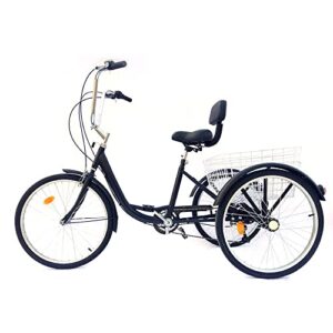 WSIKGHU 24 Inch Tricycle For Adults Adult Trike Bike Cruise Trike 3 Wheel Adult Tricycle 3 Wheel 6 Speed Seniors Shopping Cargo Trike Adult Bike With Basket And Seat With Backrest Bike