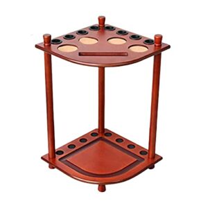 TOOYFUL Billiards Pool Cue Rack Holds 8 Sticks Solid Wood Floor Stand Corner Style Pool Rod Holder W/Drink Holder Billiards Accessories