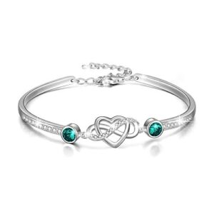 AOBOCO Infinity Bracelet Sterling Silver Love Heart Adjustable Bangle Bracelet with Birthstone Crystals