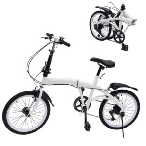 Mgorgeous 20 Inch Folding Bicycle 7 Speed Adult Foldable Bikes Lightweight City Bike 95-112cm Height Adjustable White Bicycle with Double V Brake for Adul