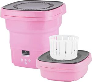 Mini Foldable Washing Machine Portable Washing Machine 4.5L Ultrasonic Cleaning Blue Ray sterilization Automatic Washer with Spin Dryer For Washing Underwear (Pink)