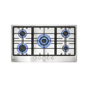 NJ-903S Gas Hob 5 Burner - 90cm Built-in Stainless Steel Cooktop NG/LPG Convertable Cooker with Cast Iron Supports & FFD