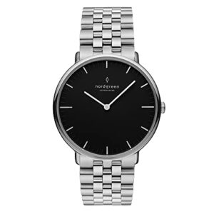 Nordgreen Native Scandinavian Silver Analog Quartz Watch with Black Dial and Interchangeable Straps
