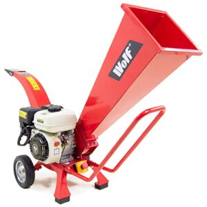 Wolf 209cc Petrol Wood Chipper 4-Stroke Heavy Duty 6.5HP 70mm Garden Shredder Mulcher - Wood