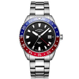 Rotary Gents Stainless Steel Red/Blue GMT Henley Stainless Steel Bracelet Watch GB05108/3