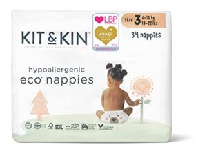Kit & Kin Eco Nappies Size 3 Hypoallergenic and Sustainable (34 x 6 Packs