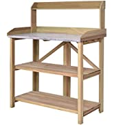 COSTWAY Garden Potting Table, Wooden Planting Bench with Cabinet, Drawer, Shelf and Hook, Flower ...