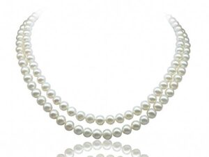 TreasureBay Handcrafted Two-Row 7mm White Natural Fresh Water Pearl Necklace