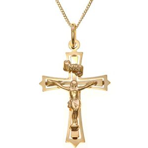 9ct Gold Serif Crucifix Cross Necklace -18" Chain - 1.5g - Includes Jewellery Gift Box