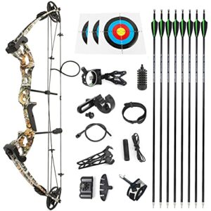 Archery Compound Bow Kit 30-55lbs Adjustable Adult Hunting Compound Bow and Arrows Set with All Accessories for Outdoor Shooting Right/Left Hand Avaliable