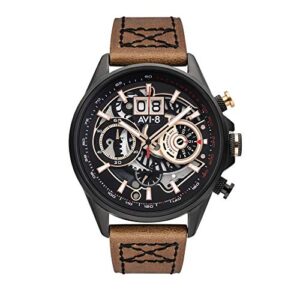 AVI-8 Mens 45mm Hawker Harrier Matador Chronograph Japanese Quartz Pilot Watch with Genuine Leather Strap AV-4065