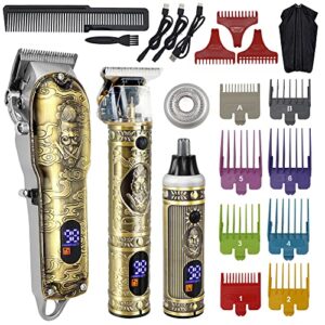 Hair Clippers Set Men Professional Beard Trimmer Nose Hair Trimmer Hair Cutting Machine Cordless T-Blade Trimmer Haircut Kit Rechargeable with LED Display