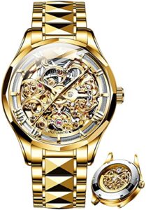 Men Skeleton Watch Automatic Mechanical Self Winding Sapphire Crystal Luxury Dress Tungsten Steel Waterproof Two Tone Strap