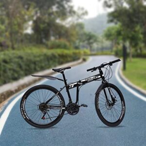 26 Inch Adult Mountain Bike 21 Speed Folding Bike MTB Disc Brakes Folding Bike Folding Mountain Bike Bicycle Folded Bicycle High Carbon Steel Full Suspension Foldable Adjustable Heigh