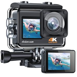 Action Cam 4K 24MP 30FPS Underwater Camera 40M with Double Screen Wi-Fi EIS Action Cam Waterproof Adjustable 170° Ultra HD Wide Angle Lens Camcorder with 2 Batteries and Accessories Ki
