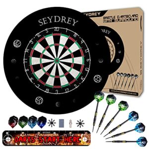 Dart Board Steel Dart Board Dartboard set with 6 pcs 20g Steel Tip Darts 12 Flights Rotating Number Ring + Staple-Free Bullseye Throwing Line Install Instructio