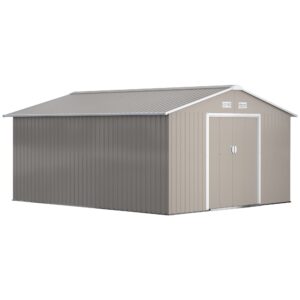 Outsunny 13 x 11ft Garden Metal Storage Shed Outdoor Storage Shed with Foundation Ventilation & Doors