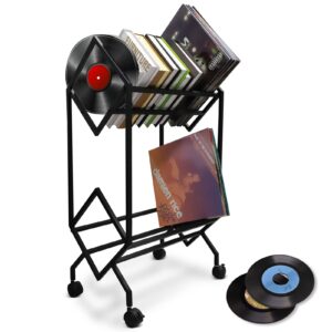 JKKLCC Vinyl Record Storage Holder Black 42.5cm Double Record Storage Layer with Pulley Design for 180-220 Vinly Record Albums Display Stand Lp Storage Organize