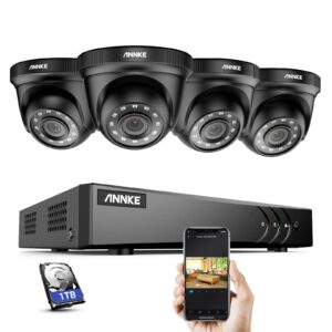 ANNKE E200 Home Security Camera System 8 Channel 5MP Lite H.265+ DVR with 1TB Hard Drive and (4) HD 1080P CCTV Dome Cameras