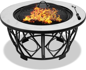 Homeology NAVARO Opulent Garden & Patio Heater 360° Fire Pit Brazier/Coffee Table/Barbecue/Ice Bucket - White Ceramic Finish
