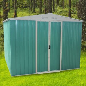 8x6FT Storage Shed Metal Garden Apex Roof Shed Metal Flat Roof Shed Door at 8FT side