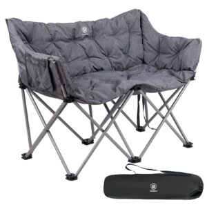 EVER ADVANCED Camping Chair Double for Adults 6cm Padded Folding 2 Seater Sofa with Side Pocket Dining Garden Chair Outdoor Heavy Duty Luxury Fishing Chair Portable Oversized Comfy Loadable 160kg