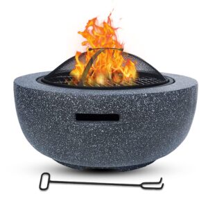 ASAB Fire Pit | Outdoor Firepit BBQ for Garden and Patio | Wood Burning Fire Pit Magnesium Oxide Base | Brazier Fire Bowl With Fire Fork Net Cover | Outdoor Grill BBQ Round Fire Pi