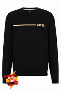 BOSS Mens Tracksuit Sweatshirt Cotton-Blend Loungewear Sweatshirt with Stripe and Logo