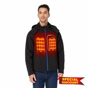 ORORO Men's Soft Shell Heated Jacket with Battery Pack and Detachable Hood
