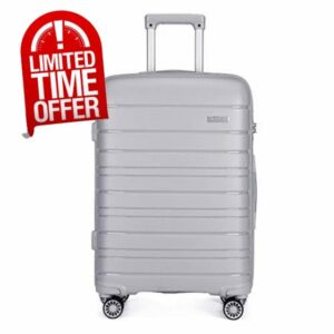 Kono Lightweight Polypropylene Medium Check in Luggage with 4 Spinner Wheels TSA Number Lock YKK Zipper Hard Shell Travel Trolley Suitcase (Grey