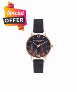 Olivia Burton Analogue Quartz Watch for Women with Black Leather Strap - OB16WG43