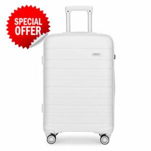 Kono Lightweight Polypropylene Large Check in Luggage with Spinner Wheels TSA Lock YKK Zipper Hard Shell Travel Trolley Suitcase (White