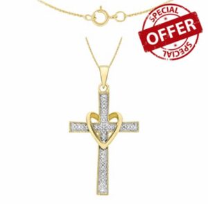 Carissima Gold Women's 9 ct Yellow Gold Diamond and Heart Cross Pendant on 0.4 mm Prince of Wales Chain Necklace of Length 46 cm/18 Inch