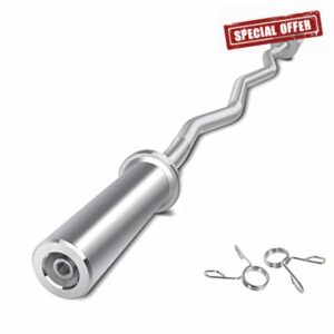 Nisorpa 47inch Olympic EZ Curl Bar Weight Lifting Barbell Bar with Non-Slip Hand Grip and 2 Spring Collars Bicep Curling Bar for Weights Strength Training Muscle Bodybuilding