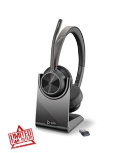 Plantronics by Poly Voyager 4320 UC Wireless Headset & Charge Stand - Stereo Headphones w/Noise-Canceling Boom Mic - Long Battery Life - Connect PC/Mac/Mobile via Bluetooth - Microsoft Teams Certified