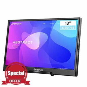 Bnztruk 13 Inch Portable 2 HDMI Monitor HD 1366x768 External Small HDMI Monitor for Computer Laptop PS4 Raspberry Pi WiiU Xbox 360 CCTV Windows 7/8/10
