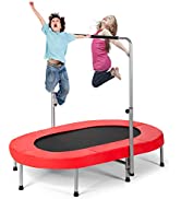 COSTWAY 2 in 1 Trampoline and Swing, Folding Kids Mini Trampolines with Removable Handle, Anti-sl...