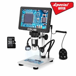 ESSLNB Digital Microscope 7" LCD Screen1080FHD Image with 32G Card Remote Control 8 Adjustable LED Lights&2 Fill Lights Metal Stand Built-in Rechargeable Lithium Battery