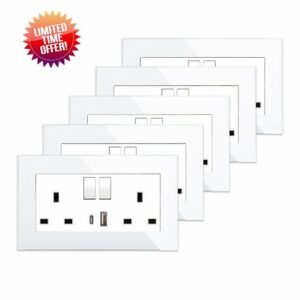 5 Pack CNBINGO Double Switched Socket with Dual USB Charging Ports (Type A and C)