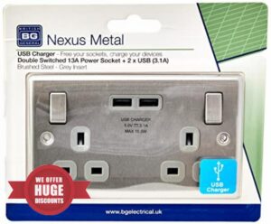 5 x BG NBS22U3G Twin 13A Switch Socket with USB Outlets (Brushed Steel/Satin Chrome