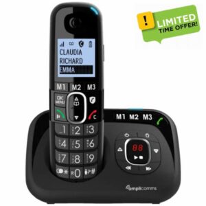 Amplicomms Big Tel 1580 Single Cordless Big Button Phone for Elderly with Answer Machine - Loud Phones for Hard of Hearing - Hearing Aid Compatible Phones - Cordless Number Telephone