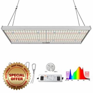 Voost VST240 LED Grow Light with LM301H Chips for Indoor Plants Veg to Flower. Fanless deep finned. Full Spectrum Greenhouse Growing Lamps 350nm to 780nm + UV + IR. Dim to Off MeanWell Driver.